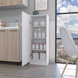 English Elm Miami White Single Door Pantry Cabinet with 4 Shelves, Space-Saving Particle Board, Easy Assembly B128P148940