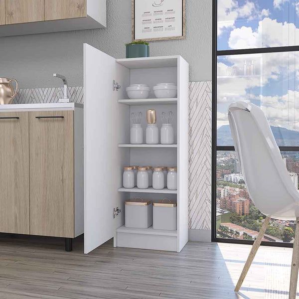 English Elm Miami White Single Door Pantry Cabinet with 4 Shelves, Space-Saving Particle Board, Easy Assembly B128P148940