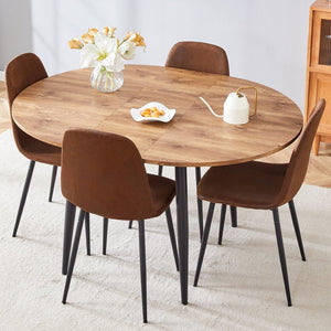 English Elm Table And Chair Set - Modern Extendable Round-To-Oval Dining Table With 4 Plush Suede Chairs For Comfort W1151S04100-GIGA