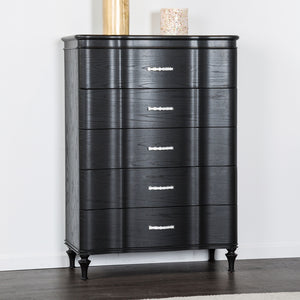 English Elm Glamorous Black 36"W Curved Front Chest with Crystal Acrylic Handles, Turned Legs & Felt Lined Drawer B2741P372231