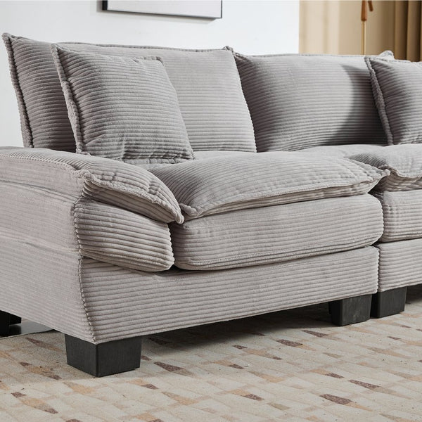English Elm Corduroy Modern Sofa Sleeper Loveseat with Double-Layer Cushions, Two Pillows, Sturdy Frame 84" LIGHT GREY W676P227345