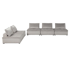English Elm Aveline Five Piece Modular Sectional Velvet Tufted Low Profile Contemporary Sofa Light Gray B2749S00034