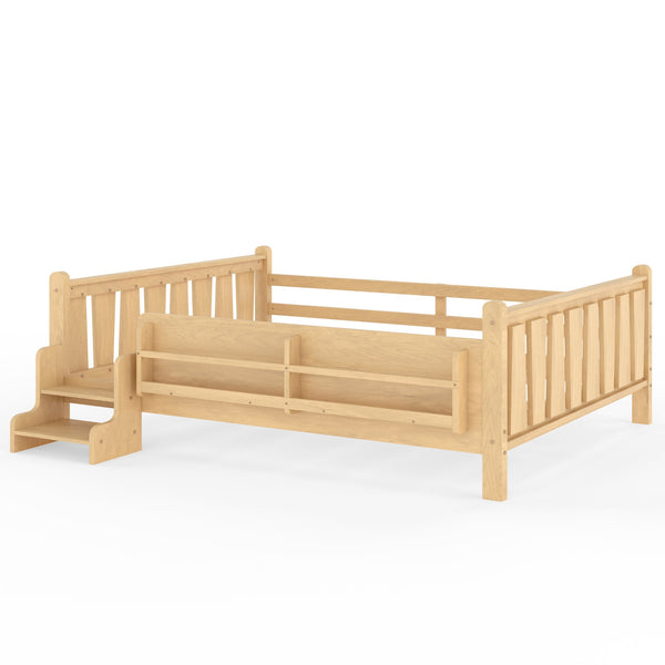 English Elm Queen Bunk Bed with Trundle Solid Pine Kids Car Themed Frame Built-in Bookshelf Light Natural W1580S00538