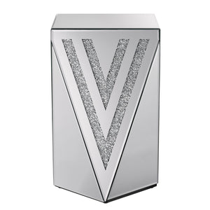 English Elm Inverted Triangle Mirrored Side Table with Crystal Inlays for Glam Living Spaces W1005P416726