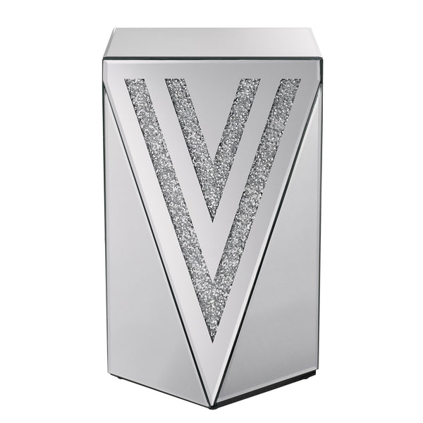 English Elm Inverted Triangle Mirrored Side Table with Crystal Inlays for Glam Living Spaces W1005P416726