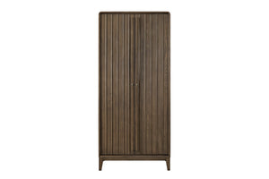 English Elm Armoire Latte Solid Wood+MDF Wardrobe with 2 Cedar-Lined Drawers, 4 Shelves, Rod & 5 Hooks, Mid-Brown Finish B2699P346314
