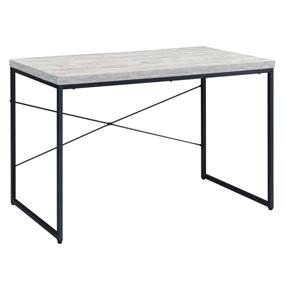 English Elm Antique White And Black Writing Desk: Modern Industrial Charm With Sleek Faux Concrete Finish B062P184539