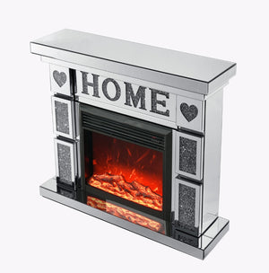 English Elm W 46" Acrylic Diamond Mirror Electric Fireplace Cabinet With 3D Led Flames & Stylish Dual Heat Settings W1005S00004-GIGA