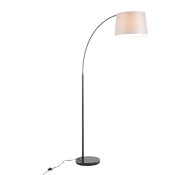 English Elm March Contemporary Floor Lamp: Modern Black Marble Base & Grey Linen Shade For Stylish Ambiance B202S01368