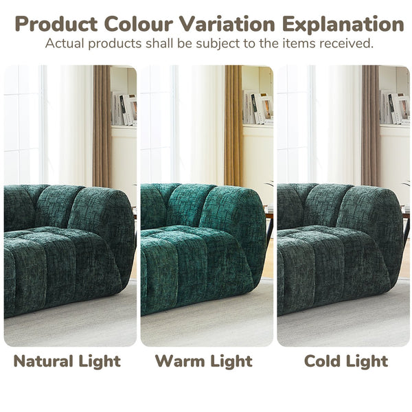English Elm Chenille Cloud Sofa with Quilted Checkered Cushions and Piano Key Backrest Design Green W834P442226