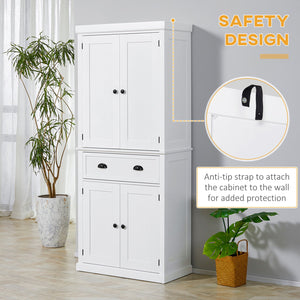 English Elm Homcom 72" Tall Freestanding Kitchen Pantry Cabinet With Adjustable Shelves, Drawer & Safety Strap W2225S00046