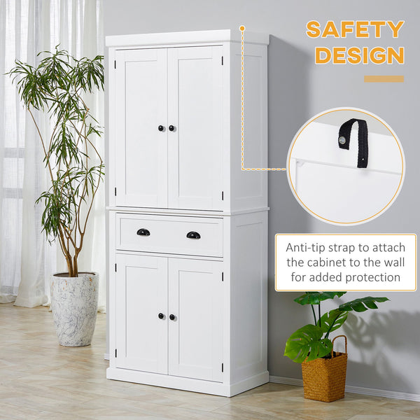 English Elm Homcom 72" Tall Freestanding Kitchen Pantry Cabinet With Adjustable Shelves, Drawer & Safety Strap W2225S00046