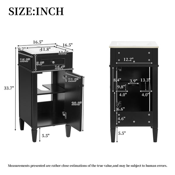 English Elm 16-inch French Style Freestanding Vanity Set with Ceramic Sink and Soft Close Cabinet Black N710P405388B