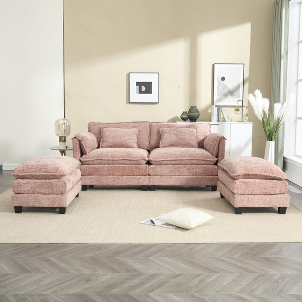 English Elm United Cozy Chenille Two-Seat Sofa With Detachable Armrests, Footstools, And Side Pockets For Comfort W1568S00139-GIGA