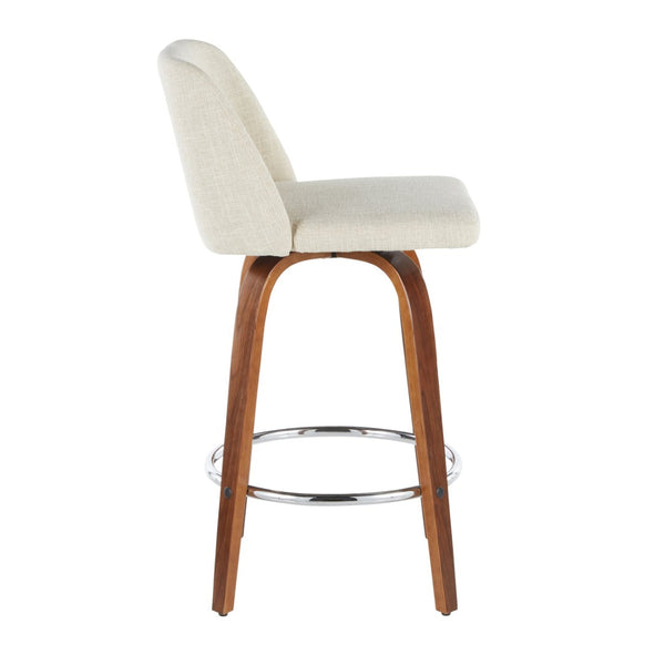 English Elm Toriano Mid-Century Modern Counter Stool Set Of 2 - Walnut Legs, Cream Fabric, Swivel Comfort B202S00385-GIGA