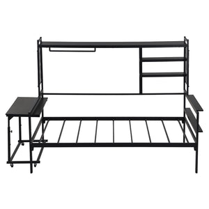 English Elm Twin Metal Daybed With Movable Desk, Shelves, Clothes Hanger & Industrial Design For Small Spaces N737P199195B-GIGA