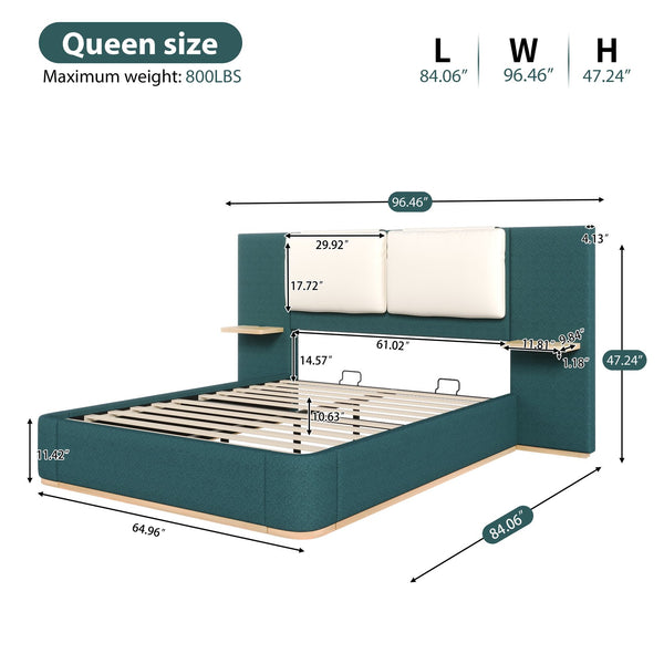 English Elm Christopher Knight Home® - Queen Plush Leather Upholstered Bed Frame with Wingback Headboard, Wavy Footboard, Quiet Support Green 50.63 L x 18.88 W x 8.25 H N761S0000023F