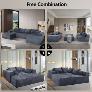 English Elm 6-Piece Modular U-Shaped Sectional Sofa with Chaise Convertible Corduroy Comfort and Secure Base Gray W3163S00039