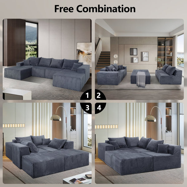 English Elm 6-Piece Modular U-Shaped Sectional Sofa with Chaise Convertible Corduroy Comfort and Secure Base Gray W3163S00039