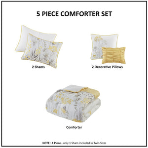 English Elm 5 Piece Seersucker Comforter Set with Throw Pillows Floral Cottage Farmhouse Microfiber Hypoallergenic Yellow 18.9 L x 23.62 W x 7.87 H B035P148356