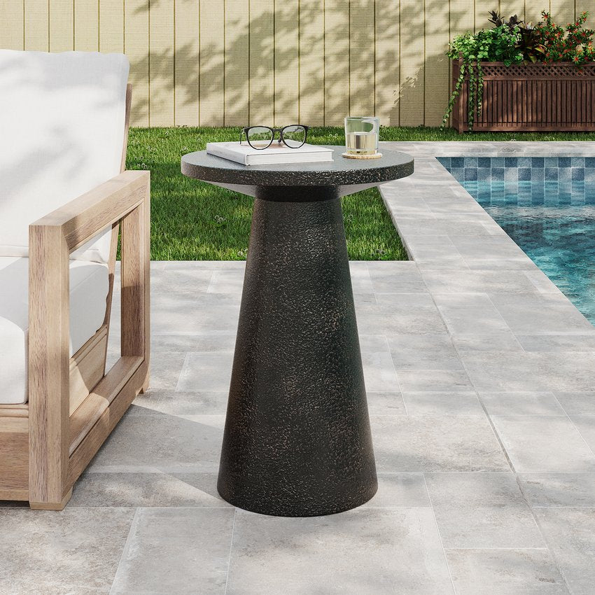 English Elm Mgo Compact Side Table Weatherproof Magnesium Oxide Build for Patio or Living Room Black N776P372343B