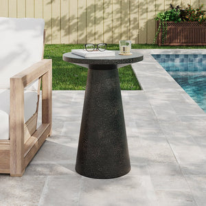 English Elm Mgo Compact Side Table Weatherproof Magnesium Oxide Build for Patio or Living Room Black N776P372343B