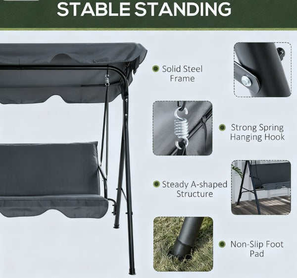 English Elm Outdoor 3 Person Canopy Swing with Steel a Frame Cushioned Seat and Uv Shade T3971P419089