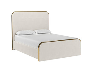 Sunpan TOMETI Bed - Modern Queen Upholstered Design with Curved Headboard and Gold Steel Accents Taupe 109219