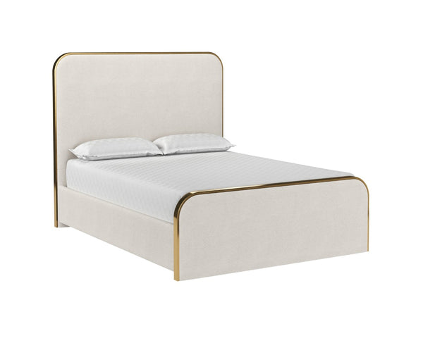 Sunpan TOMETI Bed - Modern Queen Upholstered Design with Curved Headboard and Gold Steel Accents Taupe 109219