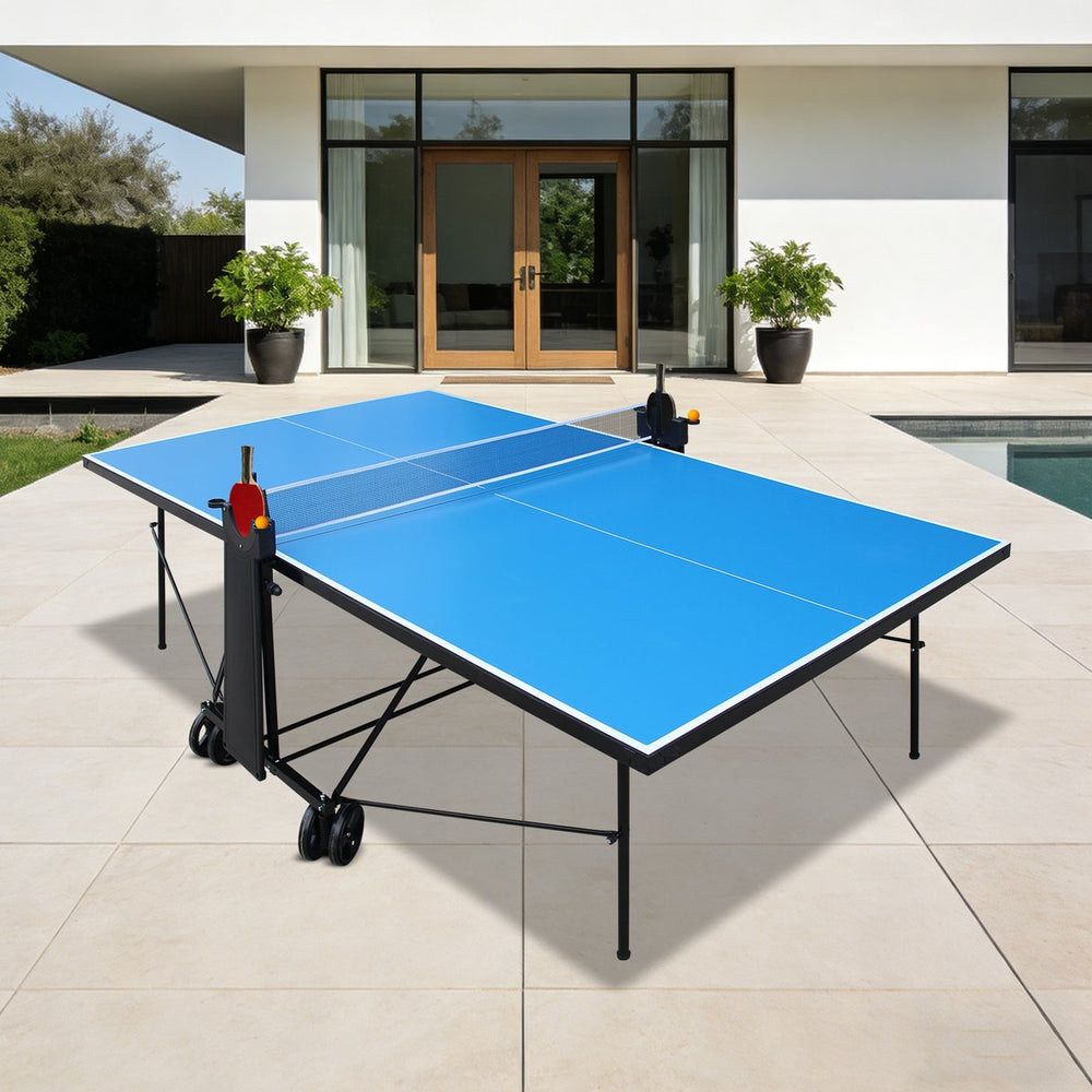 English Elm Offical Regulation Foldable Outdoor Ping Pong Table with Wheels Net Paddles Balls W1408P436372