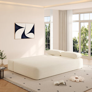English Elm 78.7" Frameless Convertible Corduroy Sofa Sleeper Queen Bed for Compact Living Spaces Beige W3219P427161