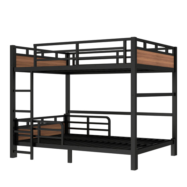 English Elm Full Xl Metal Bunk Bed In Walnut - Versatile Separable Loft Bed With Safety Fence & Strong Frame W1580S00229