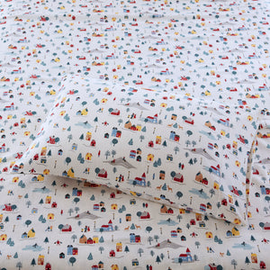 JLA Home True North by Sleep Philosophy - Printed Flannel Sheet Set — Ultra-Soft 100% Cotton, Brushed Warmth, OEKO-TEX Certified Comfort and Durability White Village Print TN20-0563