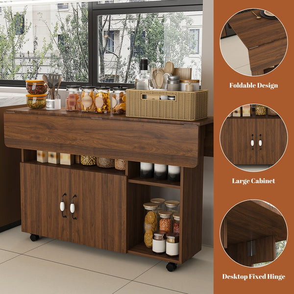 English Elm Multi-functional Folding Desk with Shelved Storage and Casters for Compact Living W2700P437587