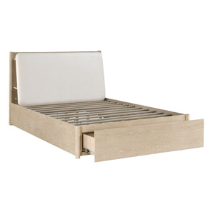 English Elm California King Upholstered Platform Bed Oak Veneer Frame with Usb Ports and Storage B011S02354