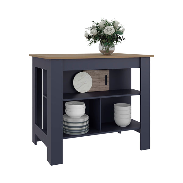 English Elm Cala Kitchen Island with Four Open Shelves Airy Leg Base Meal Prep Organizer B070P391785
