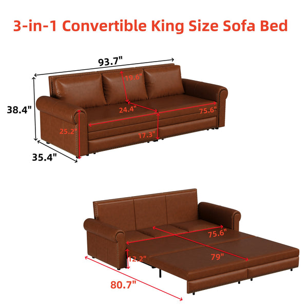 English Elm Chesterfield Velvet King Sleeper Sofa with Nailhead Trim and Rolled Arms for Living Room W1885S00359