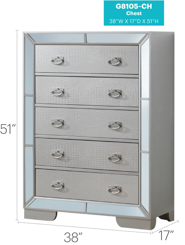 English Elm Elegant Champagne Contemporary Storage Chest 58"H x 32"W x 21"D – No Assembly, Durable Particle Board, Chic Silver Finish Ideal for Modern Home Organization and Décor B078108440