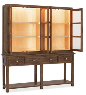 Hooker Furniture Driftwood Oak Sideboard with Seeded Glass Doors Led Lighting and Artisan Hardware 6820-75900-85