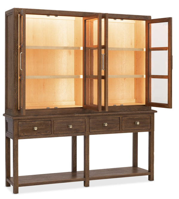 Hooker Furniture Driftwood Oak Sideboard with Seeded Glass Doors Led Lighting and Artisan Hardware 6820-75900-85