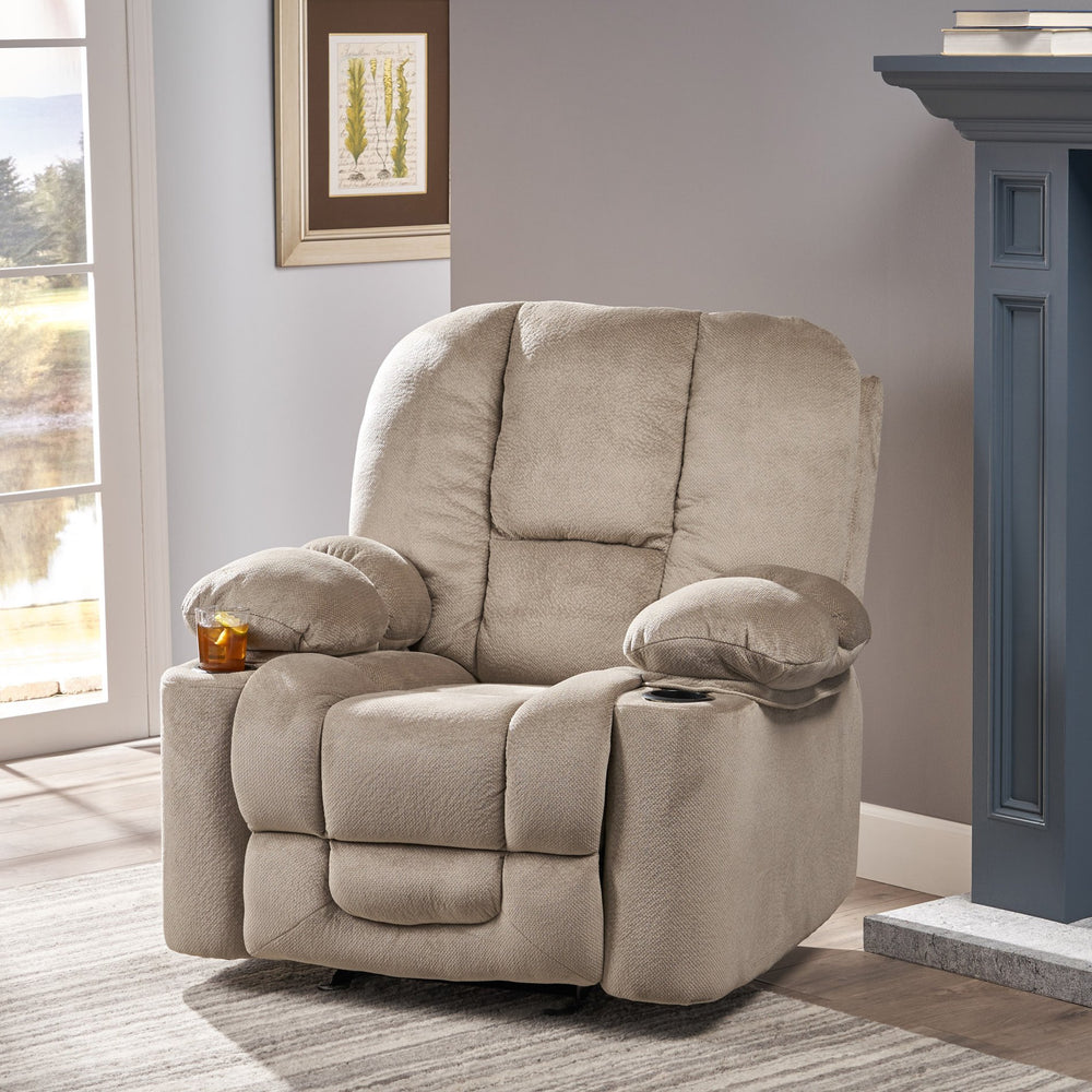 English Elm Christopher Knight Home® - Luxurious Manual Recliner Chair with Skin-Friendly Fabric, Dual Cup Holders, Ergonomic Padded Comfort Coffee 57578.00LAT