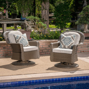 English Elm Christopher Knight Home® - Liam Swivel Club Chair Set Of 2 - Stylish Brown Rattan Outdoor Seating With Weather-Resistant Cushions 61516.00BRN