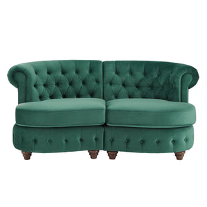 Homelegance By Top-Line Dayanna Velvet Tufted Scroll Arm Chesterfield Curved Loveseat Green Velvet