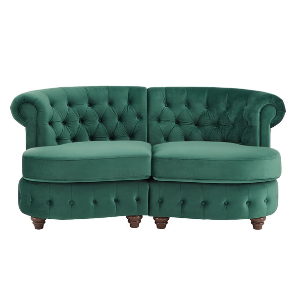 Homelegance By Top-Line Dayanna Velvet Tufted Scroll Arm Chesterfield Curved Loveseat Green Velvet