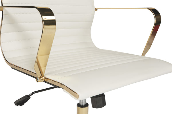 Sunpan Jessica Office Chair - Glamorous Faux Leather Design with Polished Gold Frame for Stylish Mobility Snow