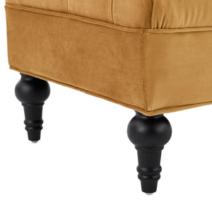 English Elm Modern Tufted Velvet Bench with Gourd Legs and Pillows for Bedroom Entryway Yellow N761P335807L