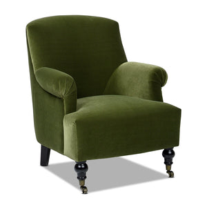 English Elm Jennifer Taylor Home - Eloise Handcrafted 4-Pleat Sock Arm Accent Chair in Olive Green Velvet — Compact Camelback Comfort B2719P238255