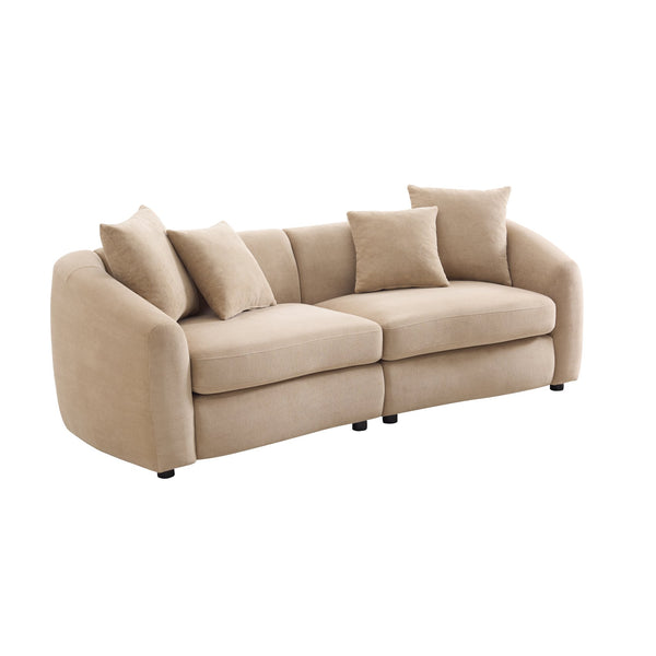 English Elm 87 Inch Curved Velvet Sofa Three Seat Architectural Living Room Conversation Piece Camel N773IS00077N