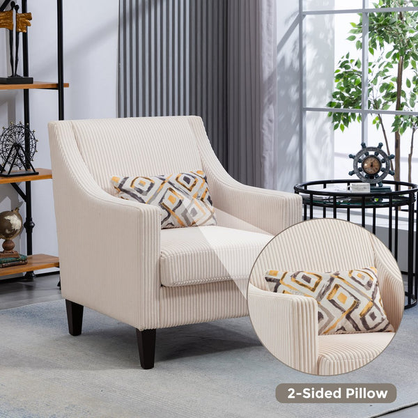 English Elm COOLMORE Modern Accent Chair with Plush Corduroy Upholstery, Solid Wood Frame and Two Pillows Beige W395P195355