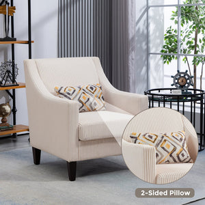 English Elm COOLMORE Modern Accent Chair with Corduroy Upholstery, Solid Wood Frame, Supportive Dual Pillows for Cozy Living Spaces Beige W395P195355